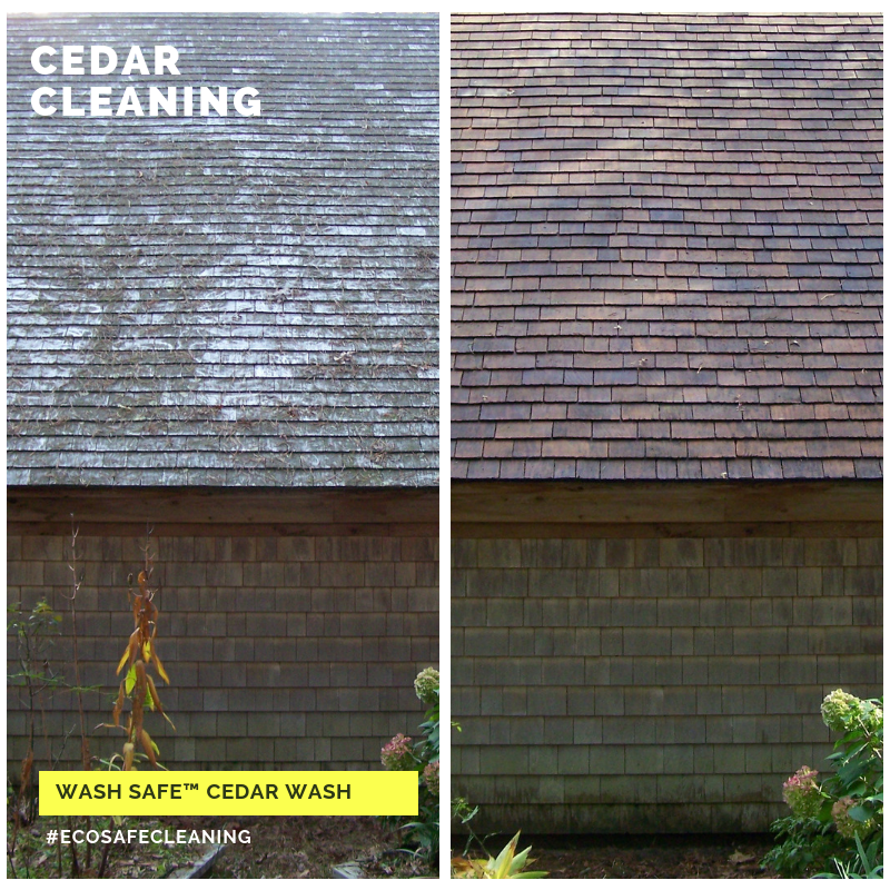 cedar siding, cedar shakes, cedar shingles, cleaning cedar siding with oxygen bleach, how to clean cedar wood, power washing and staining cedar siding. Cedar Wood Shingle, Shake and Siding Cleaner. Use the power of oxygen-bleach to remove stains from moss, mold, algae and lichen. Clean and brighten cedar siding and roof shingles with Cedar Wash by Wash Safe. Safe for plants and landscaping. Clapboard.