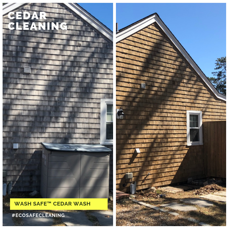 cedar siding, cedar shakes, cedar shingles, cleaning cedar siding with oxygen bleach, how to clean cedar wood, power washing and staining cedar siding. Cedar Wood Shingle, Shake and Siding Cleaner. Use the power of oxygen-bleach to remove stains from moss, mold, algae and lichen. Clean and brighten cedar siding and roof shingles with Cedar Wash by Wash Safe. Safe for plants and landscaping. Clean cedar clapboard shakes and shingles.